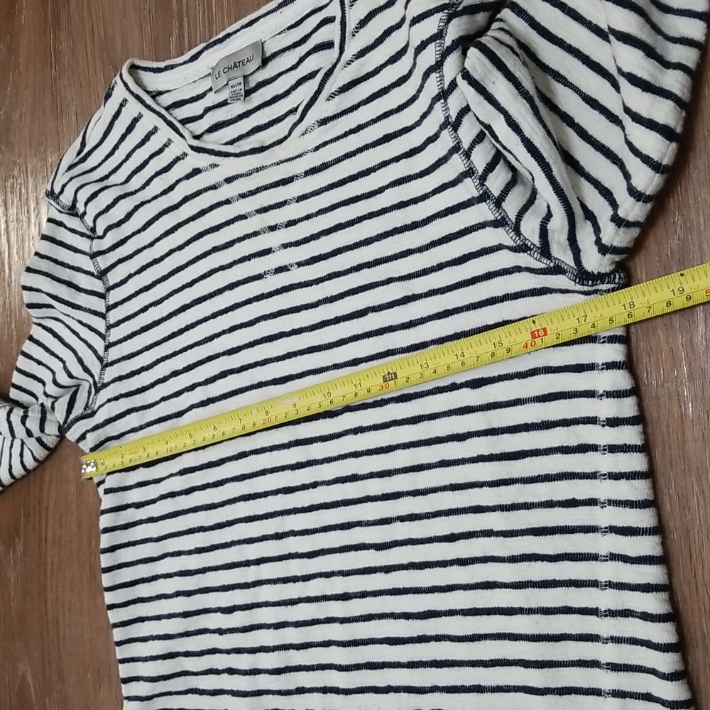 (XS) LE CHΓTEAU Striped 100% Cotton Sweater Cozy Cottagecore Frayed Loungewear - Picture 6 of 10